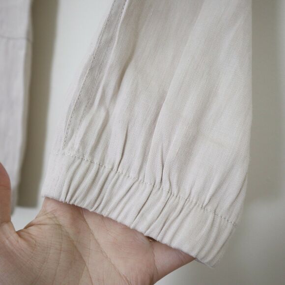 Vince Size 4 Linen Blend Patchwork Cargo Jogger Pants Cream Zipper Front - Picture 12 of 12